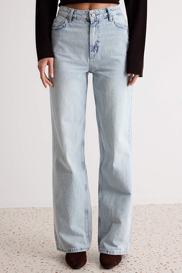 Mavi Yüksek Bel Straight Düz Kesim %100 Pamuk Non-Stretch Jeans TWOSS22JE0242 - 3