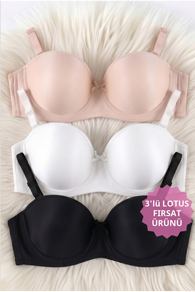 CHOCHO Kadın Dolgusuz Telli Toparlayıcı 3'lü Sütyen Takımı