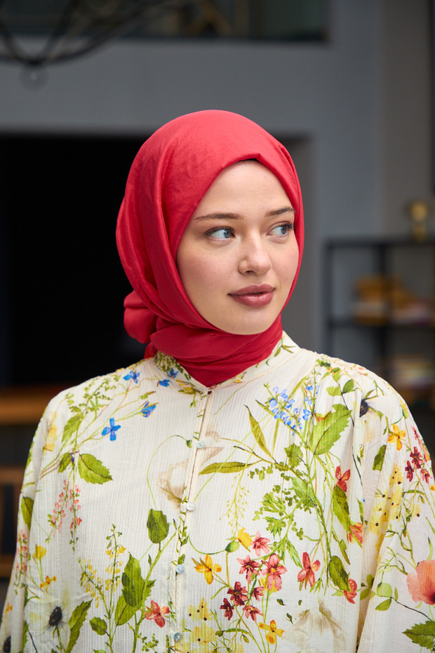 Plain Pattern Voile Shawl Red Silk Voile Shawl - 9800-16