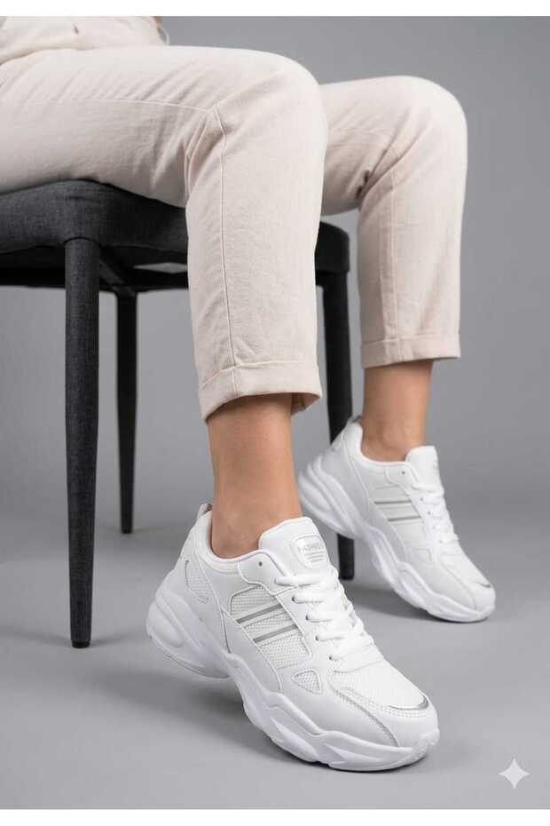 Women's White Silver Non-Yellowing Sole Sneaker Shoes