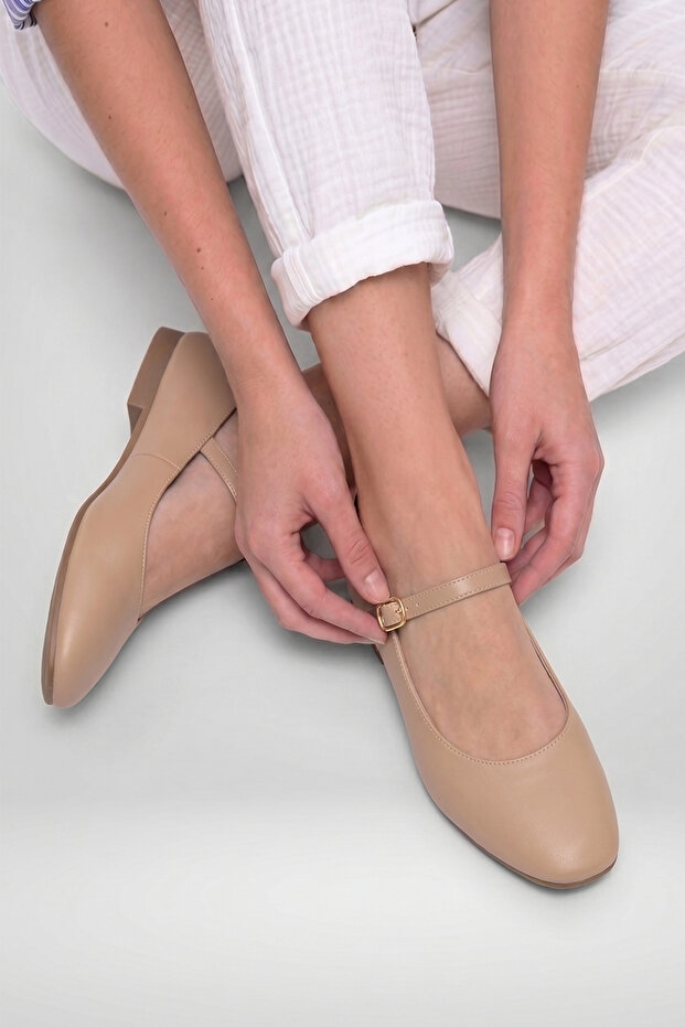 '' Nükhet'' Ballerina Round Toe Closed Helmet Flat Sole Orthopedic New Season