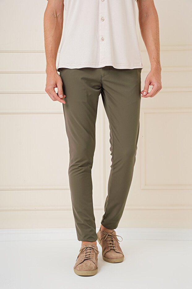 Slim Fit Side Pocket Straight Stretch Casual Khaki Trousers P 1144