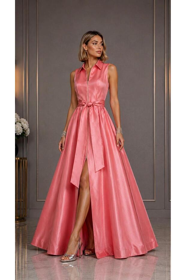 Maxi Boy Zipper Closure Stylish Event Dress with Removable Belt Cou-89