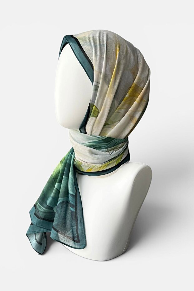 Batik Patterned Green Soft Shawl - Non-Slip - 5