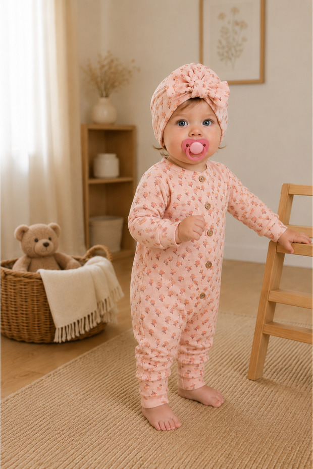 Baby Romper with Button Closure Hat