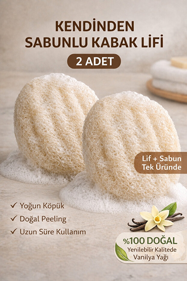 2 Pcs - Self-Soaping Pumpkin Loofah | Premium Oily Fiber Soap | Peeling Effective Scrub | Vanilla Cashmere