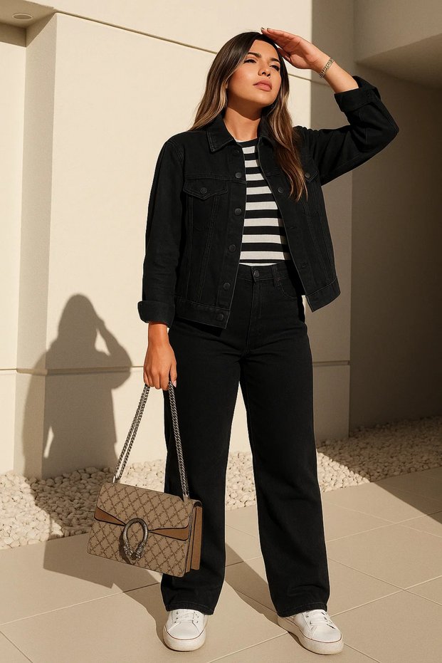 Women's Wide Leg Casual Black Baggy Jeans Trousers