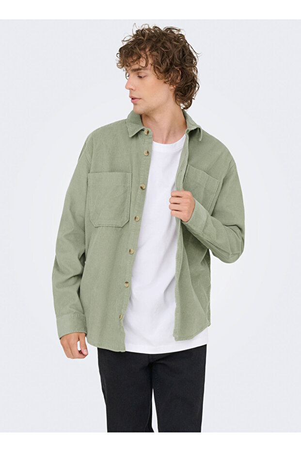 Yeşil Erkek Rahat Baskılı Gömlek ONSALP RLX 2PKT WASHD CORD LS SHIRT - 3