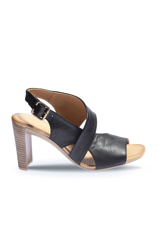 Shoes Black Leather Women's Heeled Sandals 01Wn4115