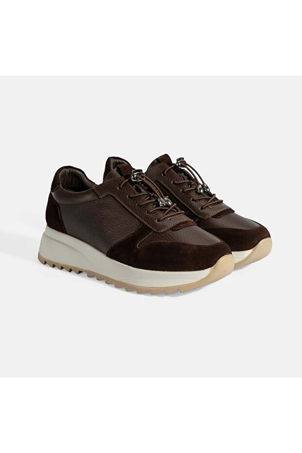 Women's Brown Lace-Up Leather Sneakers
