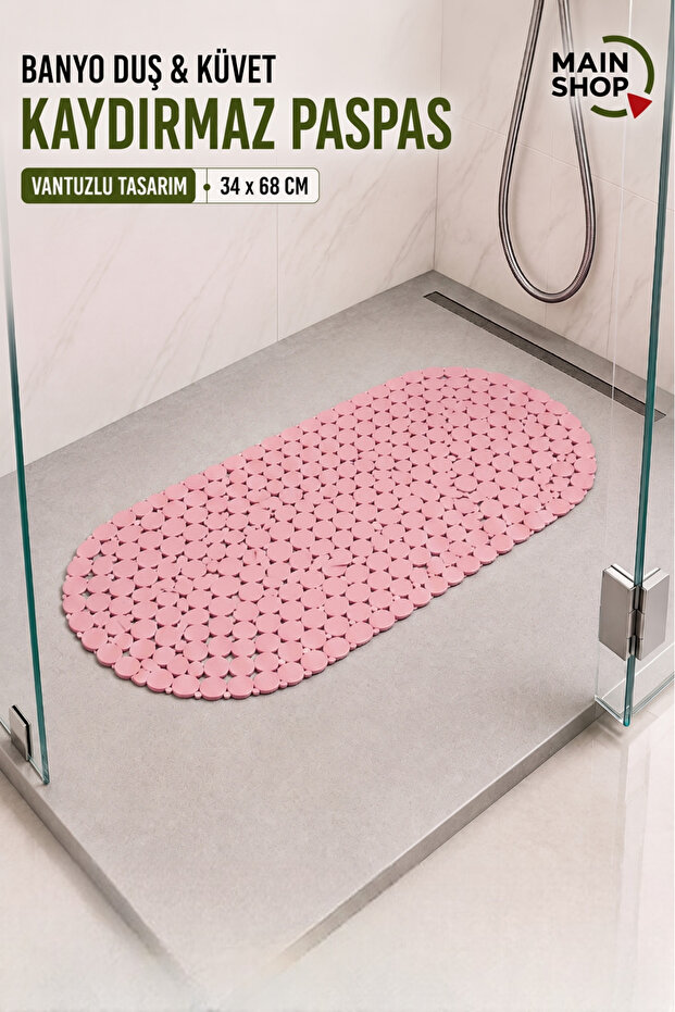 Bathroom Shower & Bathtub Anti-Slip Mat - Pink Suction Cup Design 34 X 68 cm M-130