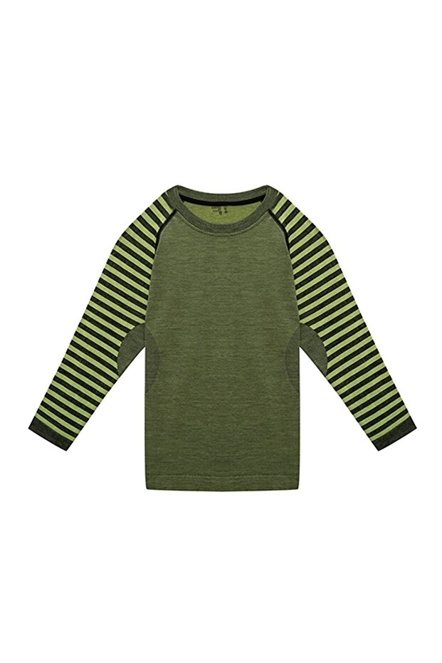 Ultimate Merino Kids Seamless Striped Thermal Top Underwear Sweatshirt Green