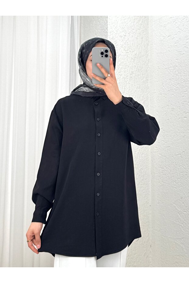 قميص سيما قصير من الأمام وطويل من الخلف-MA3011 أسود
