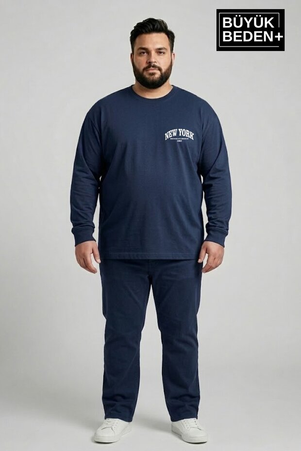 تي شيرت رجالي كبير الحجم مطبوع عليه 2 Thread Crew Neck من New York SPR26BTS942-5