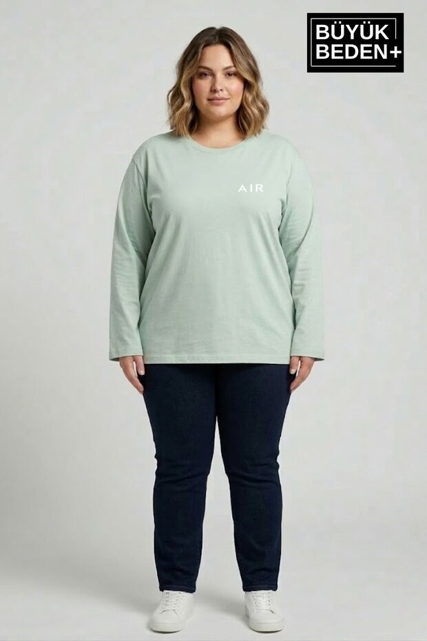 Women's Large Size Air Printed 2 Thread Crew Neck T-Shirt Spr26Bts942-1