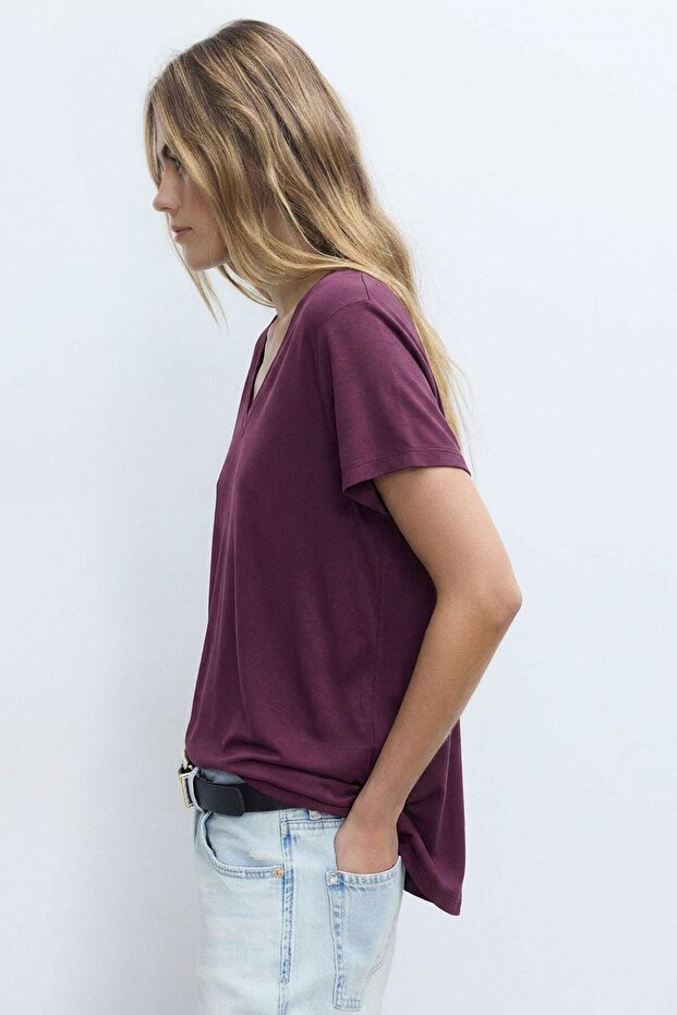 2 Pieces V-Neck Basic Viscose Blend T-Shirt - 8