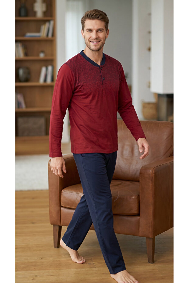 طقم بيجامة رجالي 100% قطن 3 أزرار