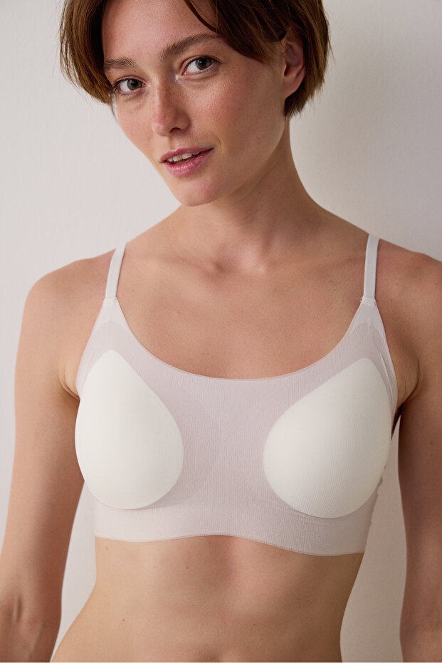 Ecru Zero Gram Seamless Push up Bralet Without Underwire - 3