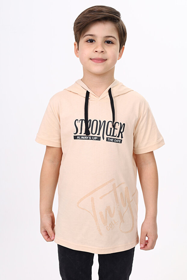 Boy's Printed Hooded Short Sleeve T-Shirt