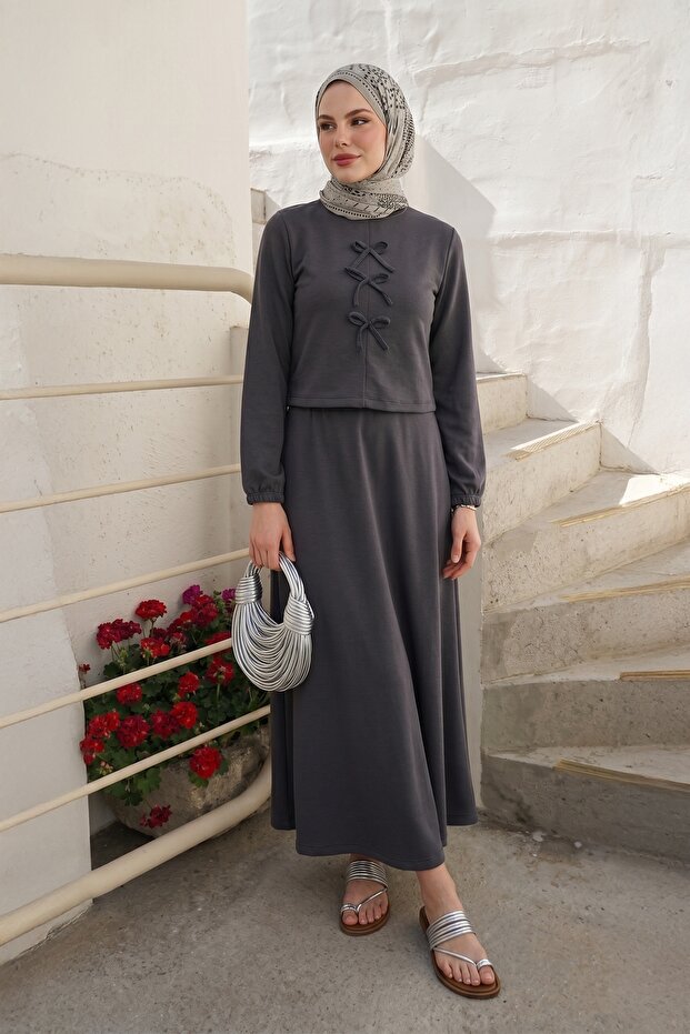 Modal Ribbon Detail Skirt Anthracite Suit