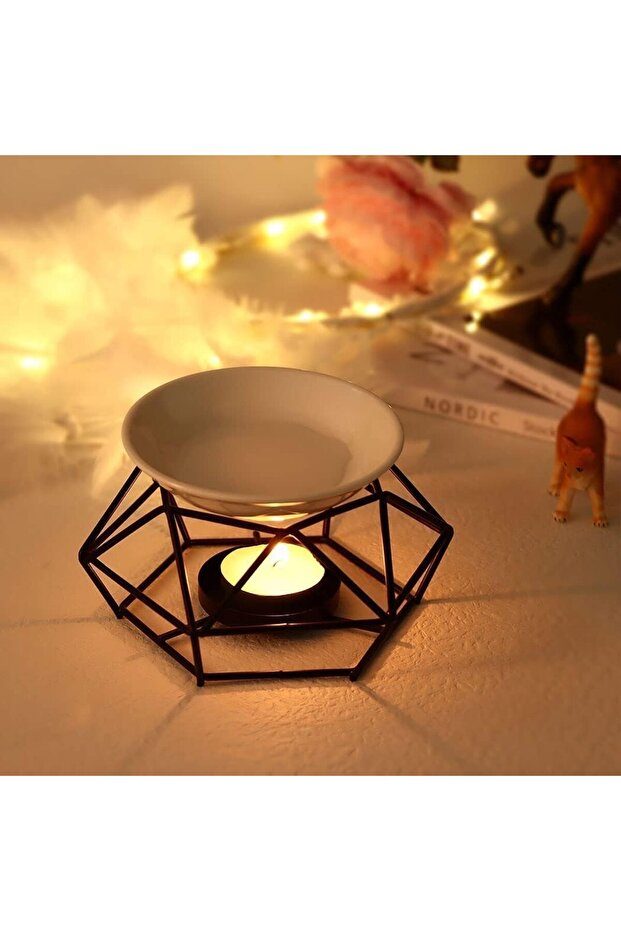 Delicate Romantic Ceramic Tealight Candle Holder Oil Burner, Metal Wax Melt Burner
