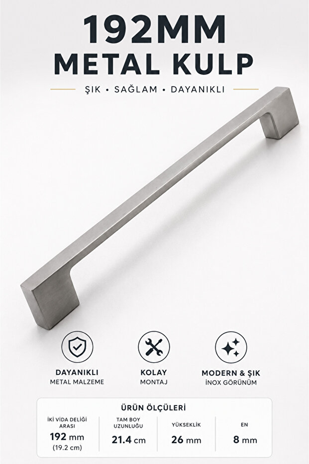 Furniture Kitchen Drawer Cabinet Cabinet Door Handle Handle Handles (192 mm - 19.2 cm) Inox Metal Handle