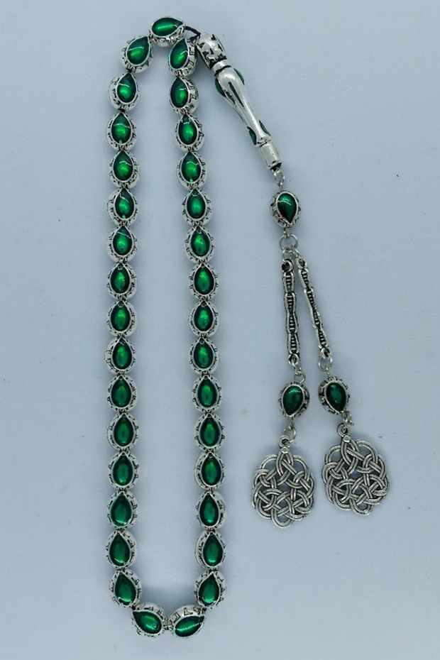 Silver Color Enamel Metal Prayer Beads, Double Kazaz Pattern Metal Tassel Rosary with Gift Box.