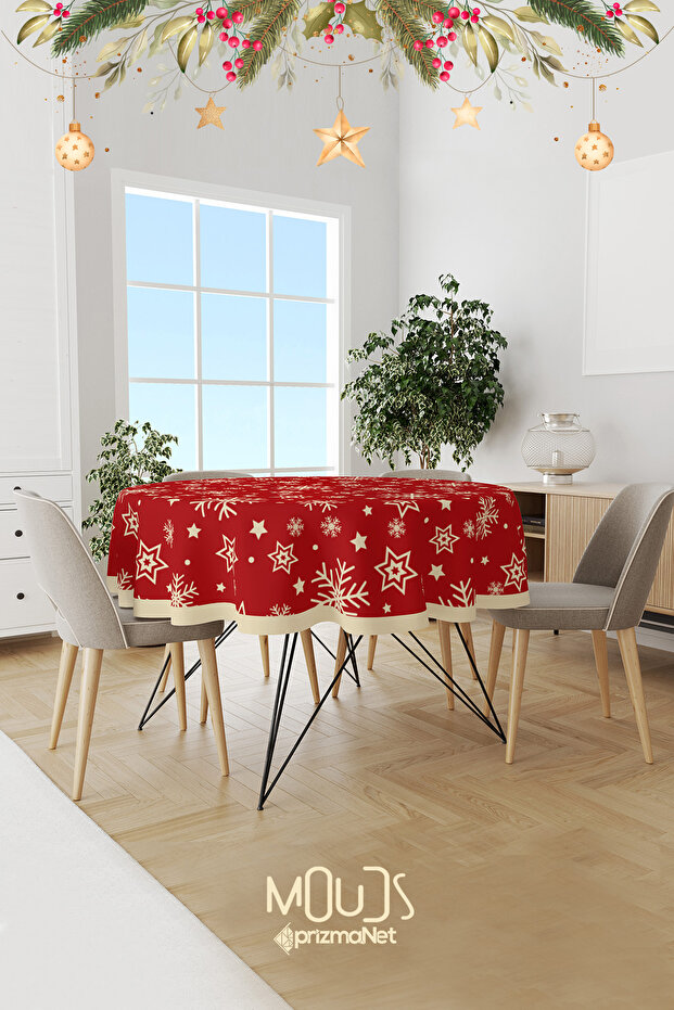 Checkered Snowflakes Christmas Patterned Round Suede Carefree Tablecloth