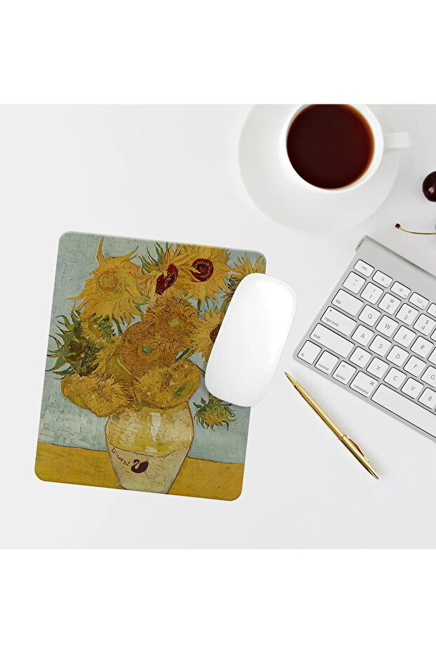 Van Gogh Sunflowers Themed Rectangular Mouse Pad with Wrist Support Mouse Pad