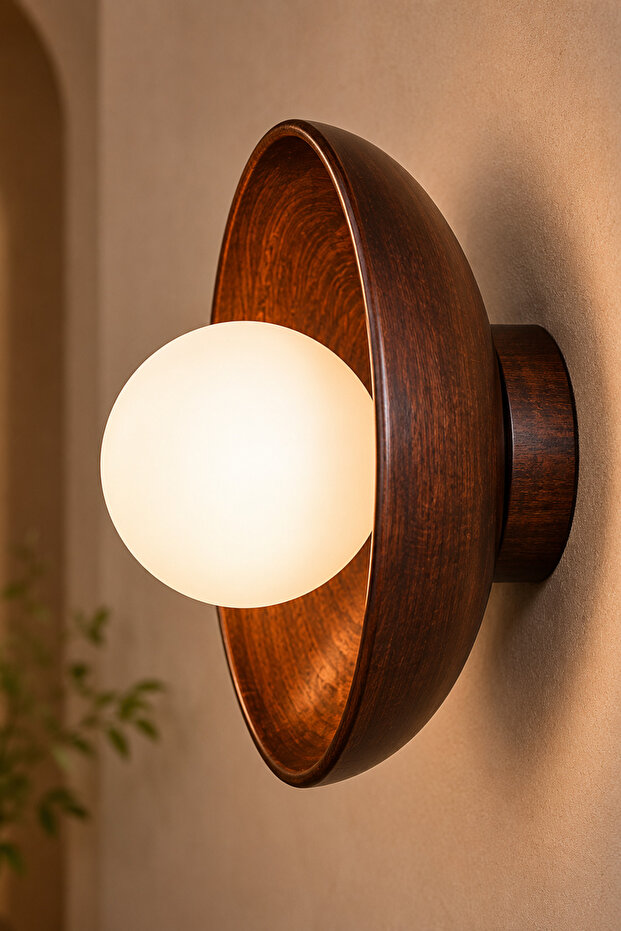 Hand S Walnut Walnut Wood Wall Sconce with Opal Globe Glass Modern Decorative Bedroom Lighting