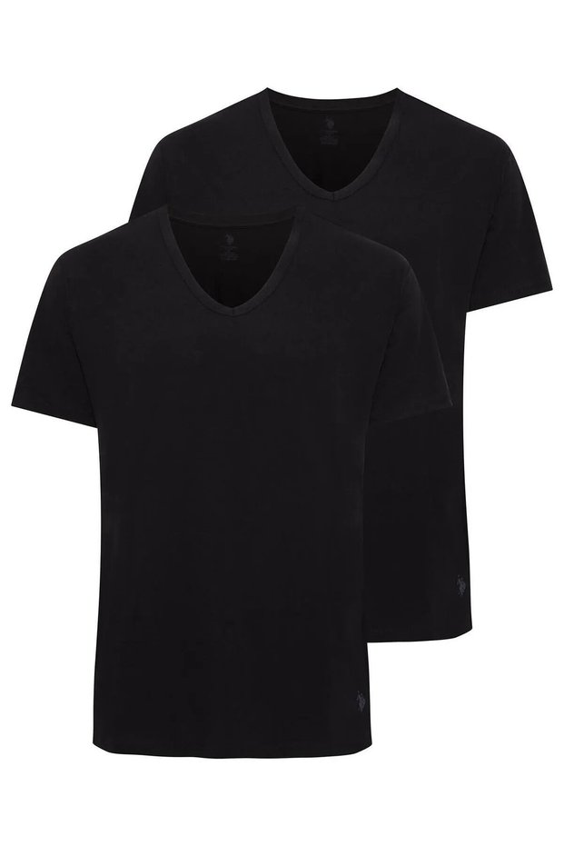 US Polo Assn90001 Men's King Size 2-Piece V-Neck T-Shirt-Black