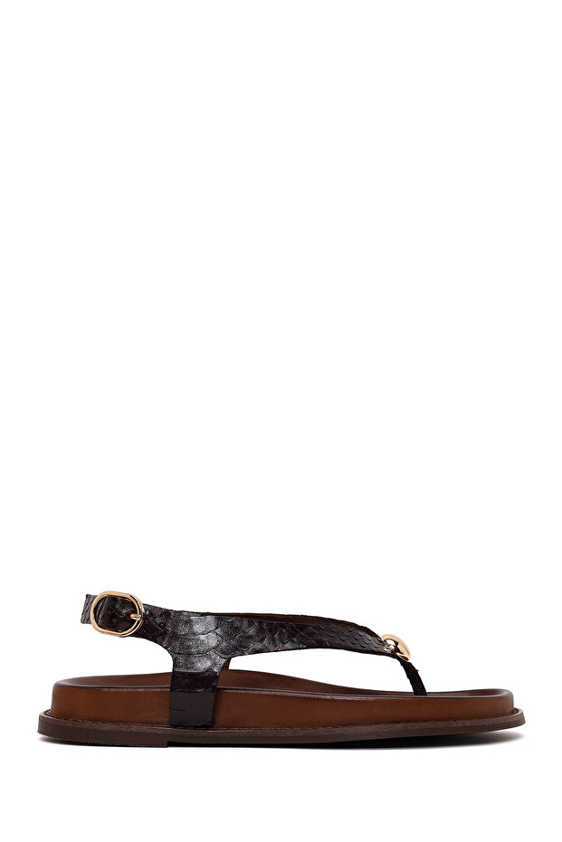 Women's Brown Leather Flip-Flop Sandals 26Sfd550940