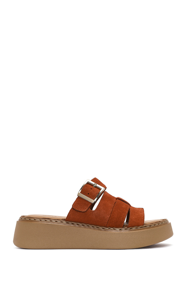 Women's Cinnamon Thick Soled Suede Leather Comfort Slippers 25Sfd 341310