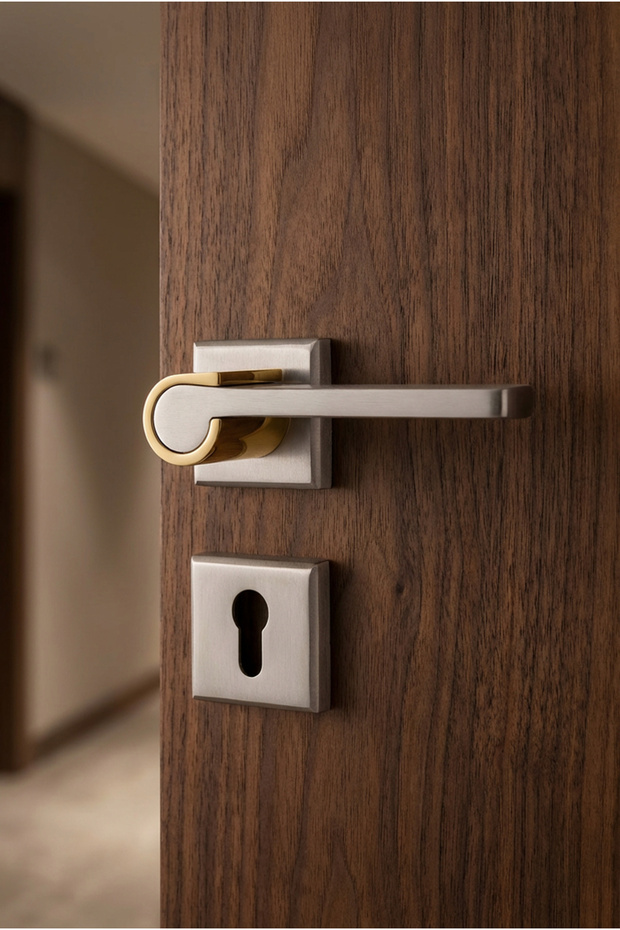 Luxury Elegance Square Rosette Aluminum Door Handle (Door Handle) (Room Type) Inox-Gold