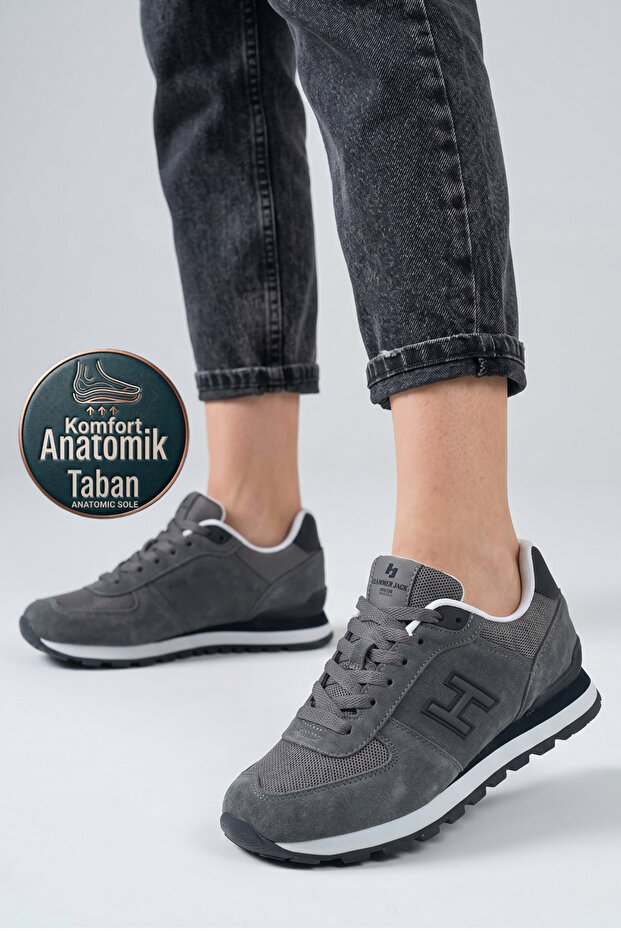 Comfortable Unisex Lifestyle Sneaker Sports Shoes Genuine Leather Gray Peru 19250