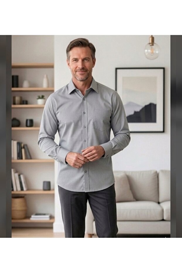 Long Sleeve Pocket Cotton Satin Classic Men's Shirt