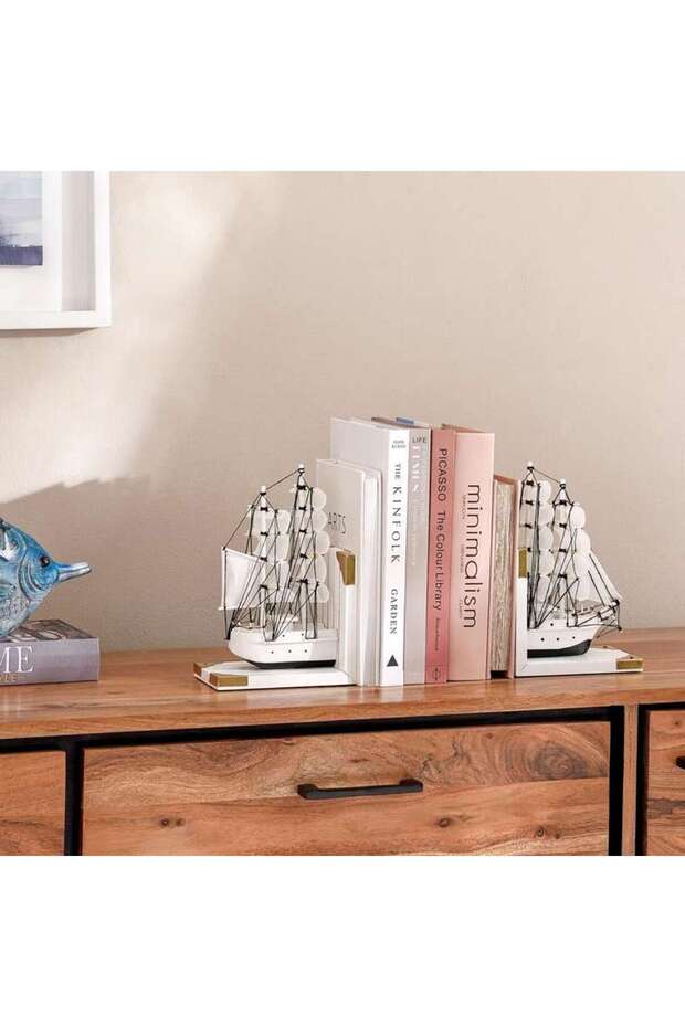 Orca Wooden Boat Bookend 30.5x9.5x23cm - White