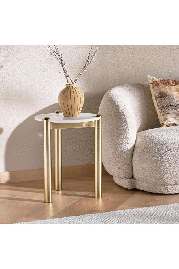 Monete End Table Marble - Gold & White