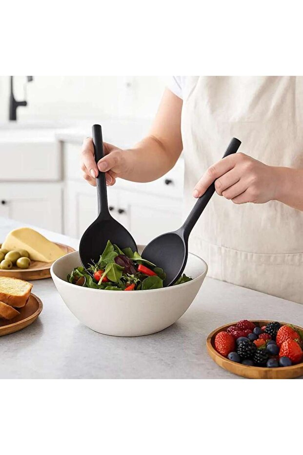 Earthy House Acacia 2-Piece Salad Serving Set 25.4x10.1x5cm -Black