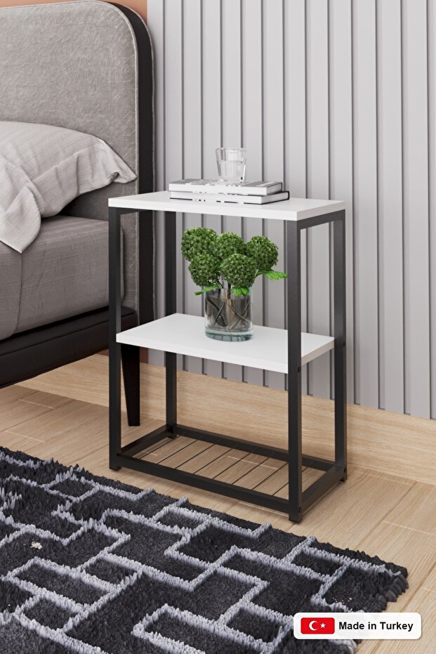 Nightstand With Metal Legs, Side Table - 1