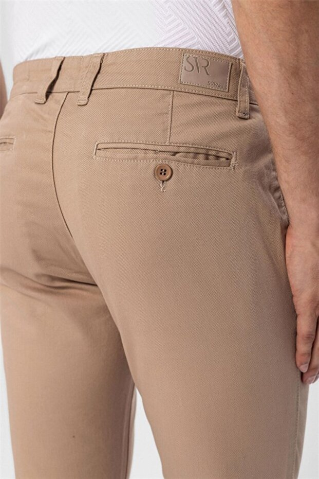 Bej Slim Armürlü Pantolon - 7
