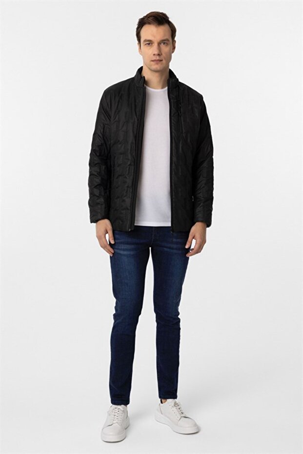 Siyah Slim Kapitone Mont - 7