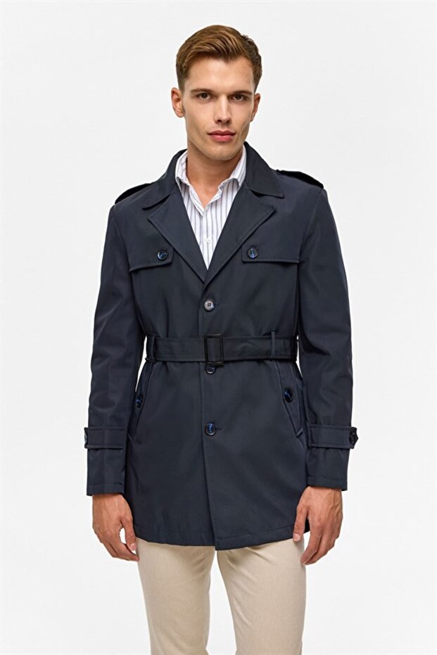 Navy blue slim straight coat