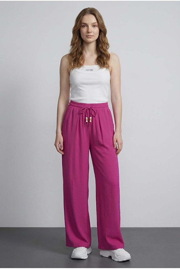 Pink Wide Leg Elastic Waist Trousers
