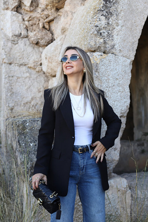 Black Premium Rib Detail Blazer