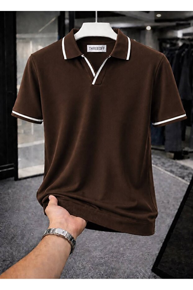 Erkek Polo Yaka Tişört Seti Oversize V Yaka Biyeli Basic Model