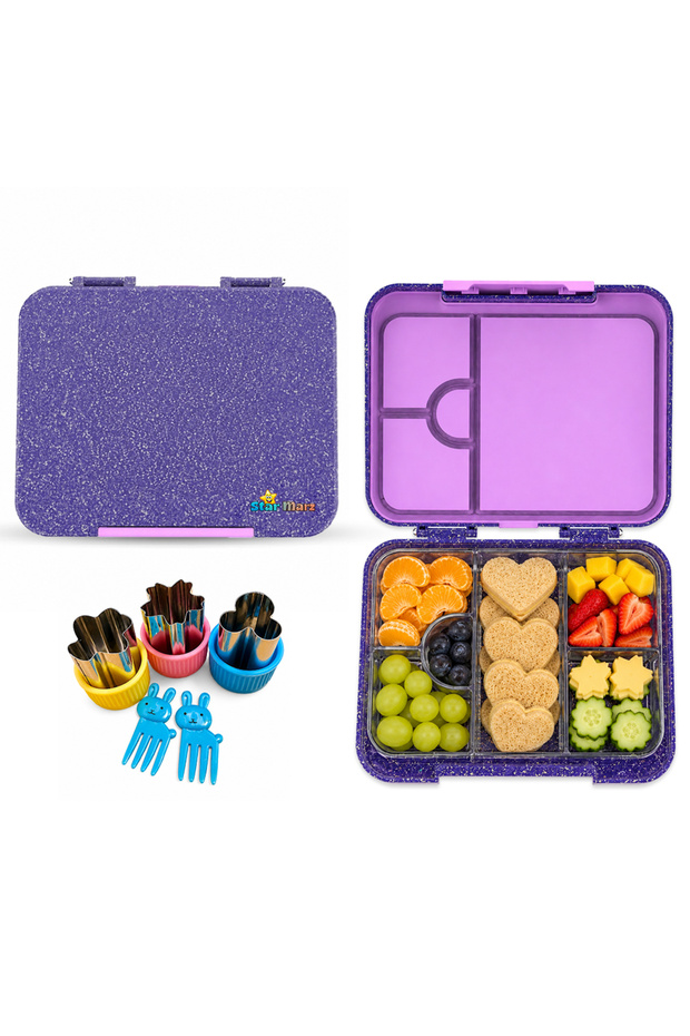 Bento Glitter Lunch Box - Unicorn Theme, 4–6 Compartment, 1195 ml