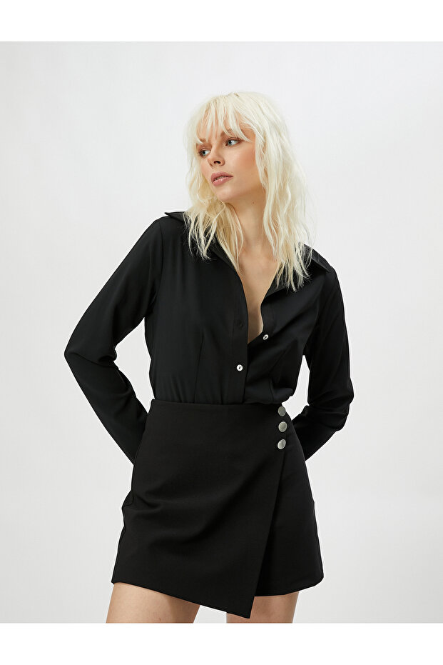 Long Sleeve Shirt Ribbed Buttons Classic Collar