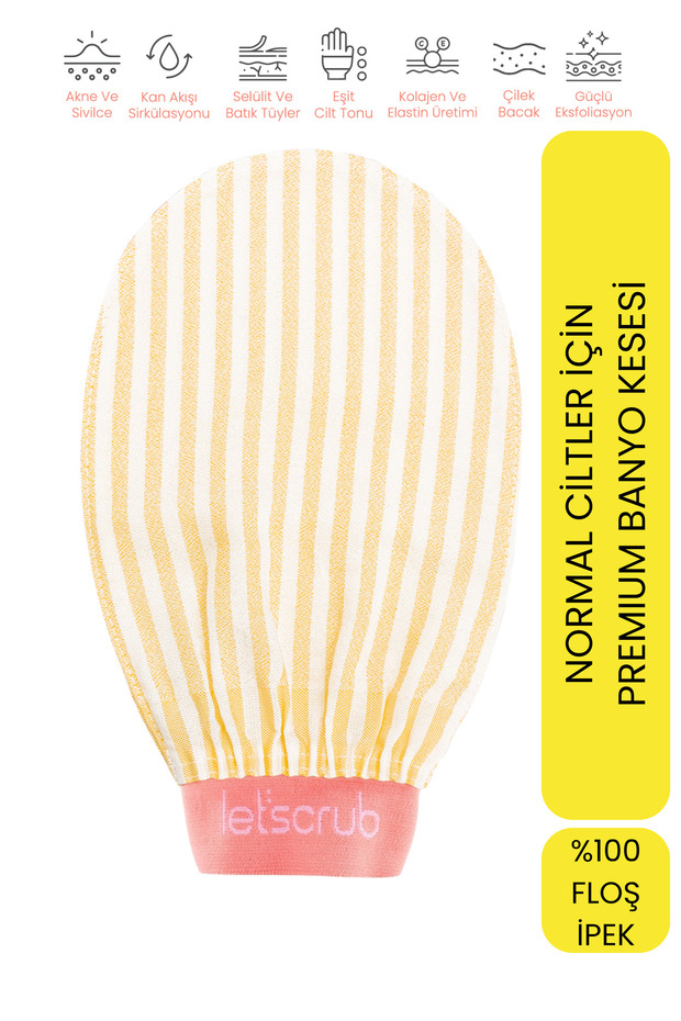 Premium Ecru Yellow Zebra Bath Shower Scrub Exfoliating Glove 100% Floss Silk for Normal Skin