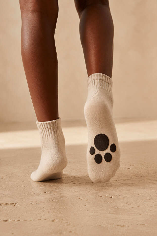 Children's Paw Print Printed Step Socks Ecru